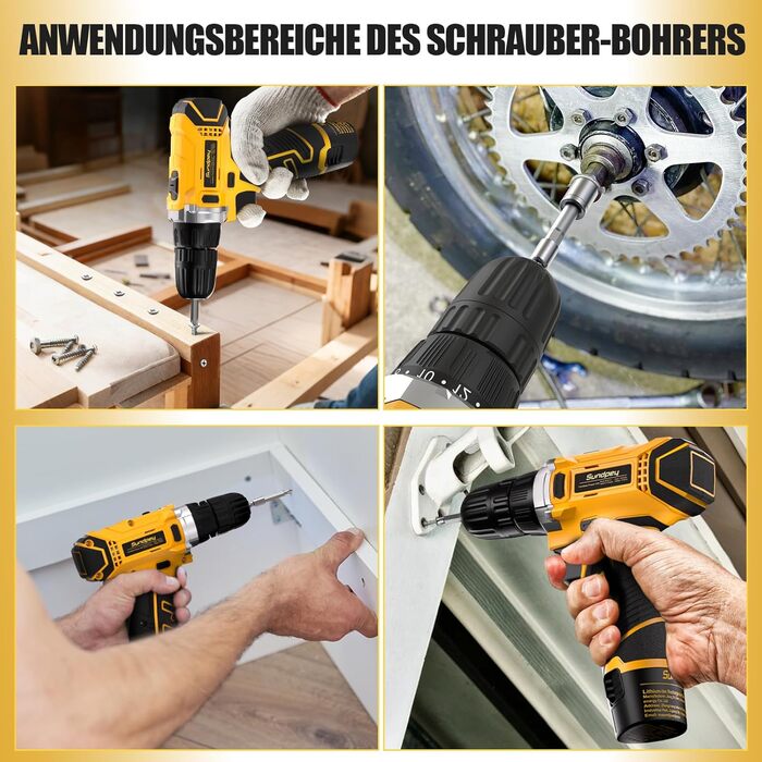 Набір інструментів Sundpey 166 шт. з акумуляторною дрилі 12V для дому, ремонту та саду (жовтий)