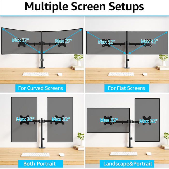 Кріплення для монітора MOUNTUP Dual - для 2 моніторів 13-32 дюйми, регульоване, настільне, VESA 75/100mm