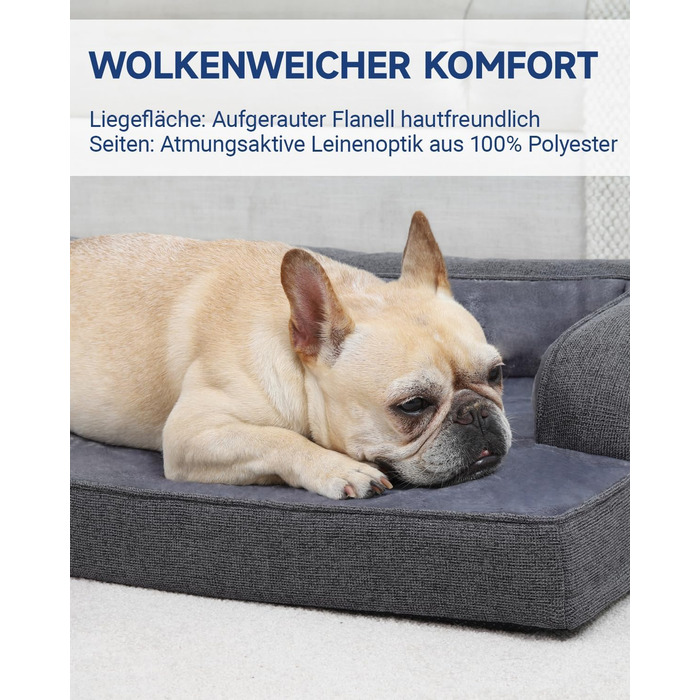 Ортопедичне ліжко для собак KSIIA, великі породи, кошик для собак, знімний та пральний чохол, водонепроникне ліжко для собак з бортиком, неслизьке дно, темно-сірий, 88x55x15 см