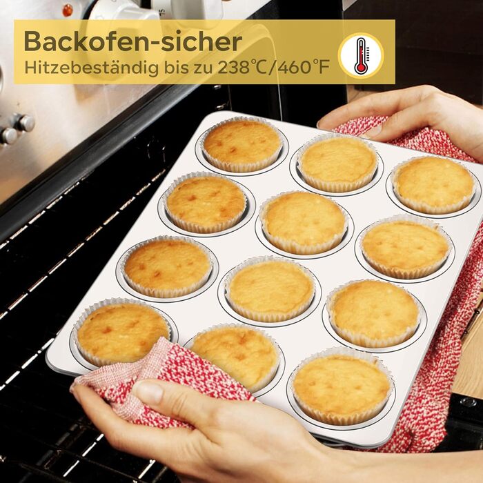 Joyfair Muffin Tin, Stainless Steel Muffin Pan for 12 Muffins, Muffin Baking Pans 35 x 27cm, Muffin Baking Pan for Cupcakes, Brownies, Pudding, Cake, Non-Toxic & Healthy, Oven & Dishwasher Safe