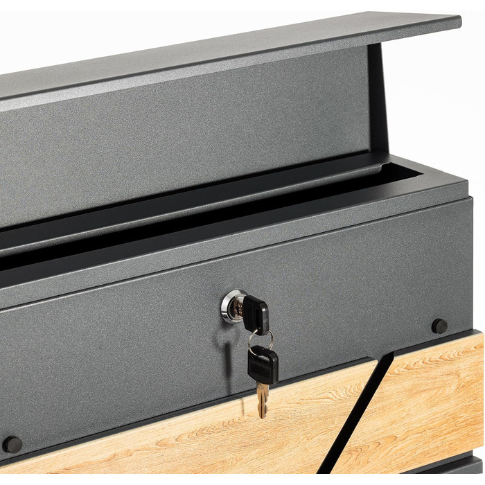 Поштова скринька Verda з газетницею, 37x37x11 см, антрацит RAL 7016, срібло, 2 ключі, комплект для монтажу. Дизайнерська настінна поштова скринька з відділенням для преси