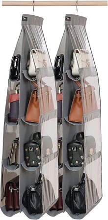 zebricolo 2 Pieces, storage handbags, large, bag storage, space-saving, handbag organizer, grey, handbag storage 2 PCS Storage Handbags-8 Pockets-grey