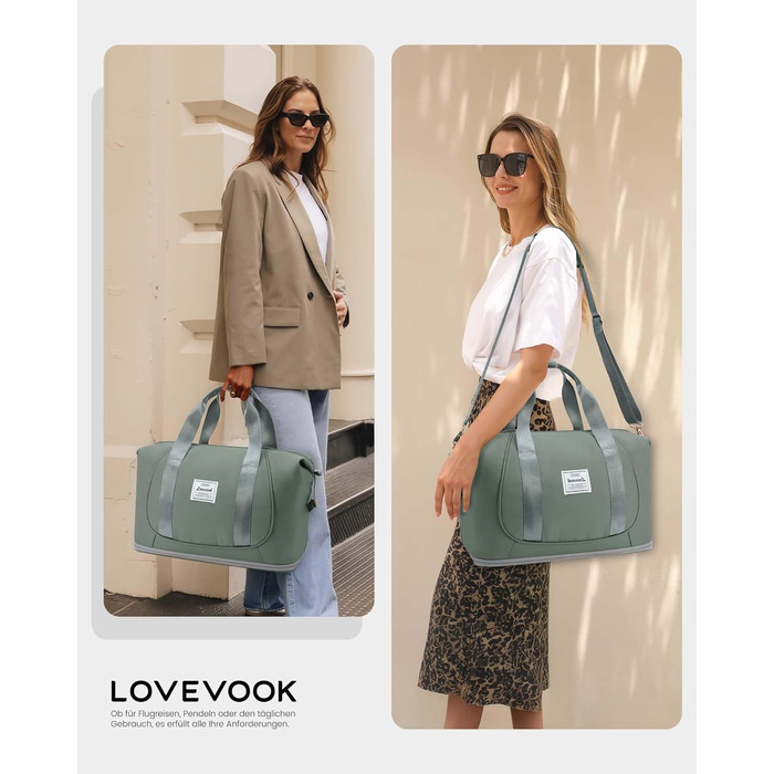 LOVEVOOK Сумка ручної поклажі Ryanair, 40x30x20 см, розширювана, для подорожей літаком, зелена