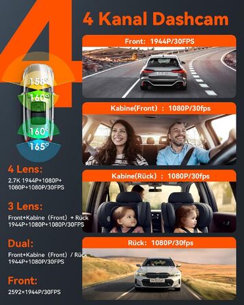 Автомобільний відеореєстратор VANTRUE N5 з сенсором STARVIS 2, 4-канальний (2.7K + 3x1080P), передня, задня та внутрішні камери