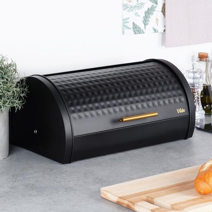 Металева хлібниця Vilde - чорна, 38 x 25 x 18 см