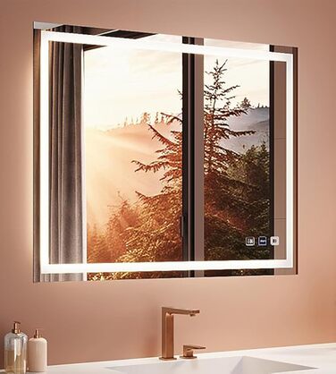 Дзеркало для ванної кімнати з підсвічуванням 60x50x3,5 см, LED, 6400K, біле світло, економія енергії, вертикальне/горизонтальне кріплення, антизапар, 3 колірні температури