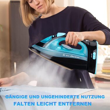 Пароочищувач для одягу бездротовий 2400 Вт з керамічною підошвою, функцією вертикального прасування, захистом від накипу та самоочищенням, блакитний
