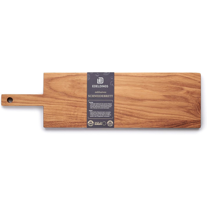 Edelding Cutting and Serving Board made of high-quality oak, 43 x 15 cm in size with a practical 12 cm handle | Antibacterial kitchen board | Serving board, breakfast board, solid wood board