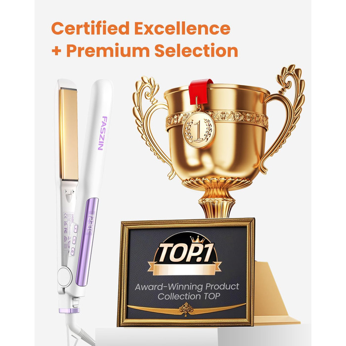 Професійний випрямляч для волосся Faszin 2-в-1 з титановим покриттям та іонами, LCD-дисплей, швидкий нагрів (20 сек), для випрямлення, локонів та укладання