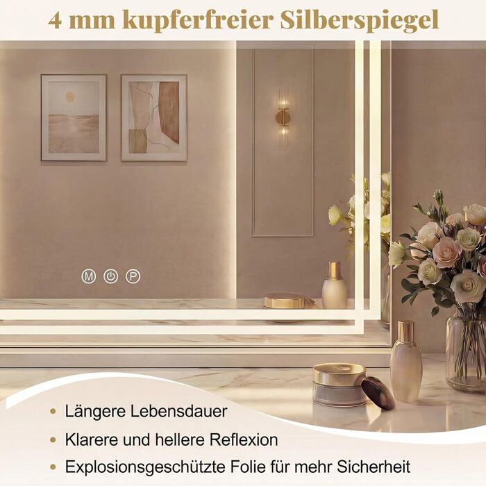 Дзеркало для макіяжу COSTWAY з підсвіткою, 3 режими світла, 5-кратне збільшення, сенсорне керування, поворотне на 360°, Голлівудське дзеркало (80 x 14 x 62 см)