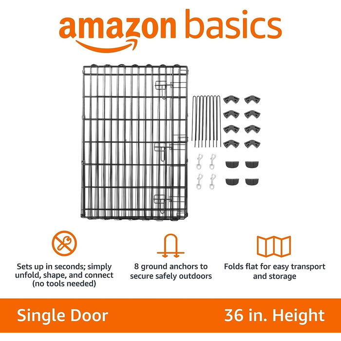 Amazon Basics Octagon, Square, Rectangle Dog Playpen - Foldable Metal Cage with Door - 152.4 x 152.4 x 91 cm