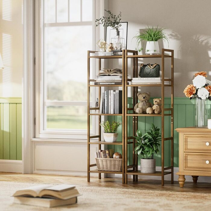 HITNET 5-Tier Freistehendes Bücherregal (Weiß/Walnuss)