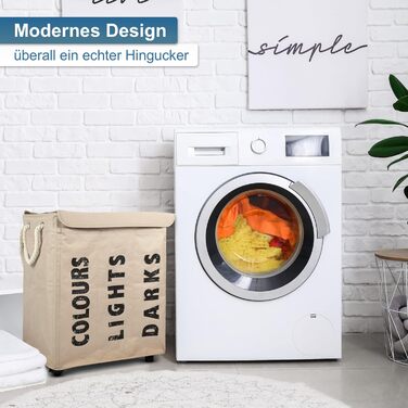 osoltus Laundry Box - Laundry Sorter with Lid & Wheels - Bathroom Organizer - Laundry Basket - Laundry Chest - Bathroom Laundry Sorting System - Sand