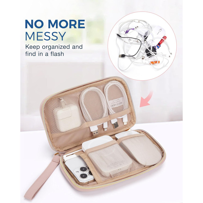 Органайзер для кабелів Bagsmart: рожевий, для подорожей, USB, зарядні пристрої та аксесуари