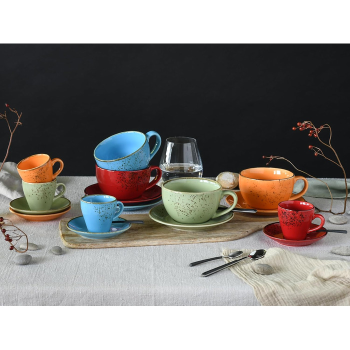 CreaTable Serie Nature Collection Набір посуду для 4 осіб (8 предметів) для кави капучино, кераміка, для мікрохвильовки та посудомийної машини