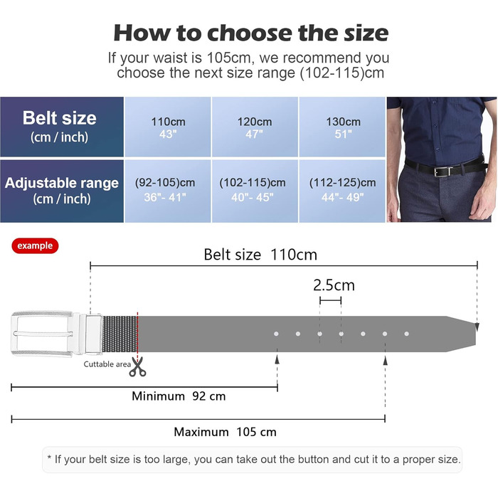 Чоловічий шкіряний ремінь BESTKEE 35 мм, обертається – для джинсів, штанів, гольф-одягу, чорний/коричневий, довжина 47' (для талії 40'-45')