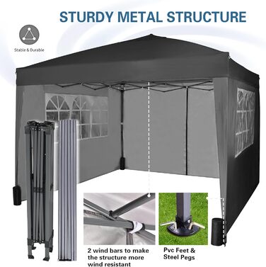 Pavilion with silver protective coating, waterproof, 3 x 3 m, White (Black)