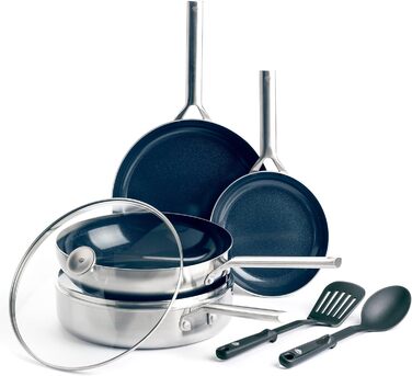 Набір посуду Blue Diamond Cookware 7-частинний з нержавіючої сталі з покриттям Diamant Verstärkte Keramik Antihaft, без PFAS, для індукційних плит, сумісний з духовкою та посудомийною машиною