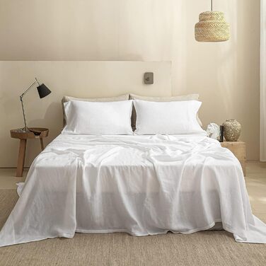 Simple&Opulence Linen Sheet Set 100% Linen Bedding, Ultra-Soft, Breathable Bed Sheets for Farmhouse Style, Only 1 Fitted Sheet (269cm x 295 cm, White)