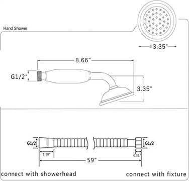 Delnet Classic High-Pressure Shower Head, Chrome, Traditional Telephone Style, Hand Shower and 1.5m Hose