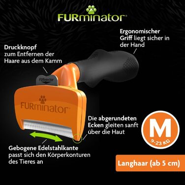 FURminator для собак середнього розміру - щітка для видалення підшерстка, версія 2.0 (довгошерсті)