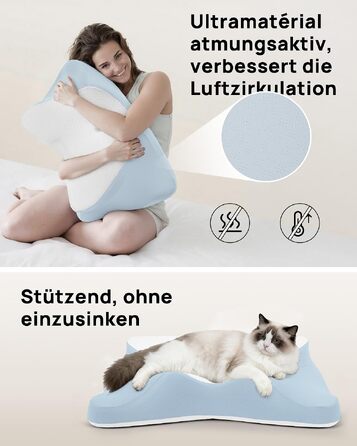 Ергономічна подушка для шиї Feagar у формі метелика з ефектом пам'яті (Memory Foam), синя