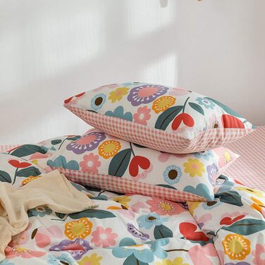 Бетінгова постільна білизна Bunt Blumen 100x135/40x60 - бавовна, квітковий принт, рожево-біла, для дітей