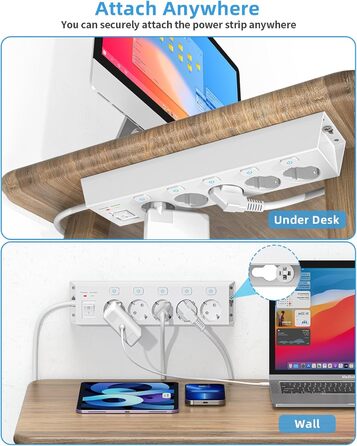 Мережевий фільтр Steckdoseleiste 5-fach з вимикачами, захистом від перенапруги 1050J, для дому та офісу, білий, кабель 2м