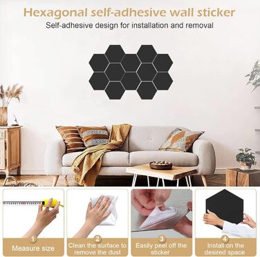 Акустичні гексагональні панелі MENAYODA (12 шт), самоклеючі звукопоглинаючі плити для стін, стелі та дверей, чорні