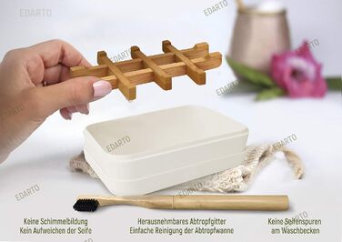 Миска для мила EDARTO® з бамбука з піддоном для стікання та кришкою – екологічна, з бамбука та кукурудзи + мішечок для мила з 100% натурального сизалю для пілінгу тіла