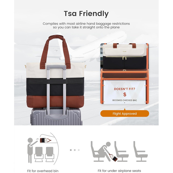 Сумка-валіза LOVEVOOK для жінок, 45л: валіза-рюкзак, сумка для подорожей, спортивна сумка, сумка для вихідної поїздки, клінічна/лікарняна сумка з відділенням для взуття та мокрих речей (чорний+бежевий+коричневий)