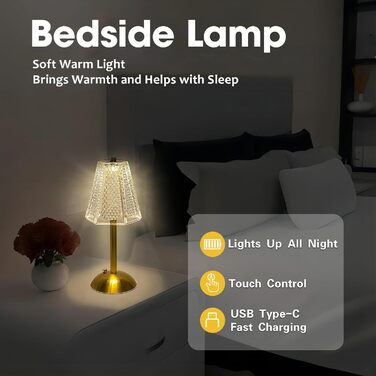 Настільна лампа Starnearby бездротова LED акумуляторна, золота, диммована сенсорна, 2 шт. для спальні, ресторану, офісу