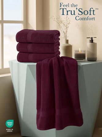 Набір банних рушників Utopia Towels, 100% бавовна, преміум якість 600 г/м², гігроскопічні та м'які, бордовий колір (4 шт.)