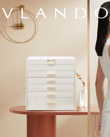 Скринька для прикрас Vlando Modern Beige з 6 ярусами, дзеркалом та відділенням для годинників