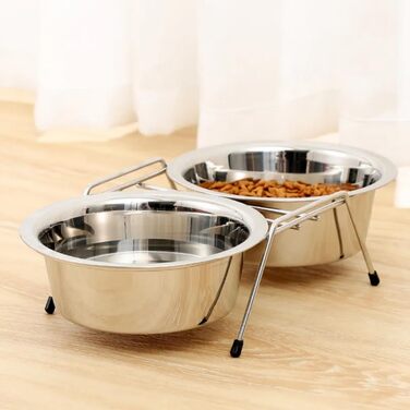 Набір мисок для тварин з нержавіючої сталі PARENCE - 2 шт. - Антиковзкий стійкий підставник - для котів та маленьких собак - діаметр 11 см