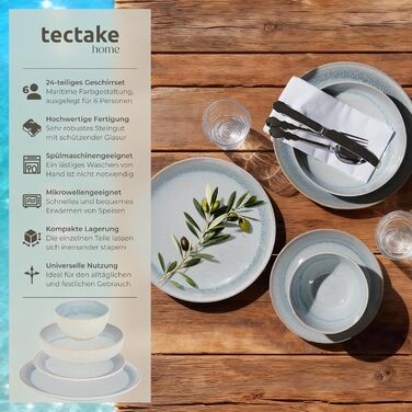 Набір посуду TekTake 24 предмети для 6 осіб, керамічний, Shore Stone - тарілки, миски, для мікрохвильовки та посудомийної машини