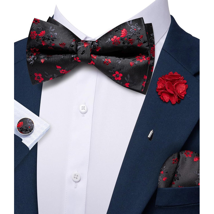 Комплект краватки та хустинки Barry.Wang Paisley для чоловіків, чорно-червоний, для весілля та урочистих подій