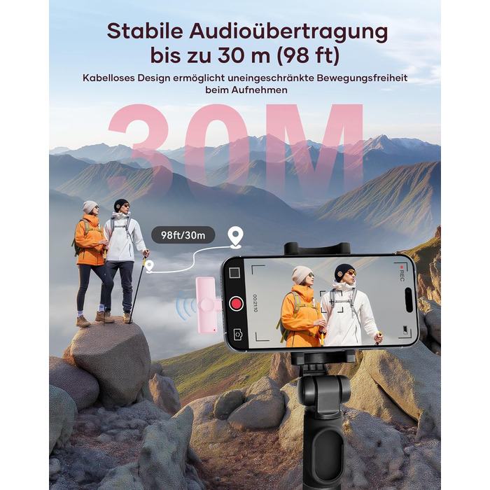 Беспроводной петличный микрофон 2шт, для iPhone, iPad, Android, с шумоподавлением, Plug & Play, для видео, подкастов, YouTube, TikTok (Рожевий)