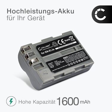 Комплект акумуляторів CELLONIC (2 шт.) 1600mAh та зарядний пристрій для Nikon D700, D90, D300, D200, D80, EN-EL3