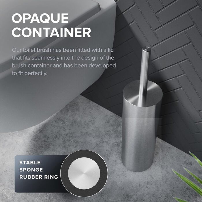 Набір для чищення унітазу Ingoy | Силіконова щітка для унітазу | Чорний | з нержавіючої сталі з кришкою | для ванної та гостьового WC | знімний насадкою | Сріблястий дизайн