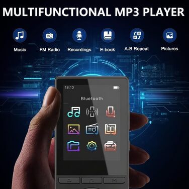 MP3 плеєр 64GB Bluetooth 5.3 з динаміком, HiFi звук, диктофон, E-book, чорний
