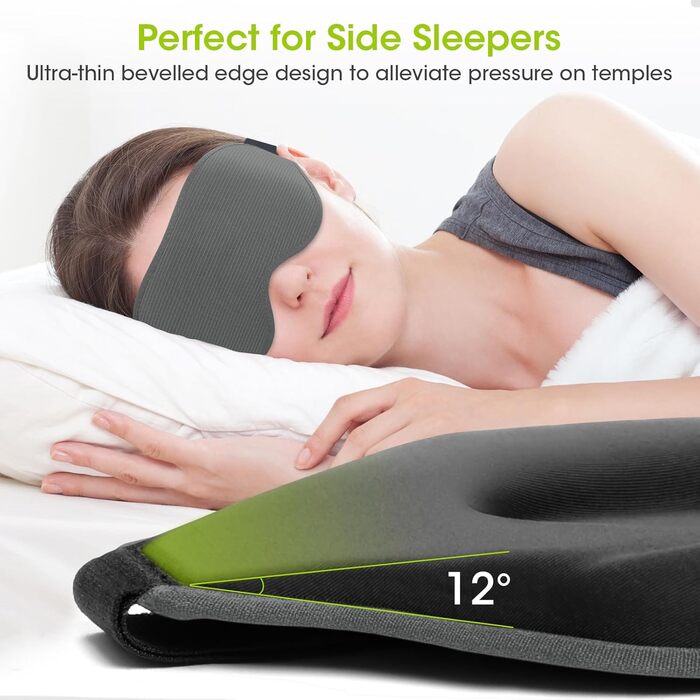 Маска для сну Laitver для тих, хто спить на боці, 2025, 3D, повна світлоізоляція, для жінок та чоловіків, зручна, дихаюча, без тиску, з регульованою гумкою, для подорожей (світло-сіра)