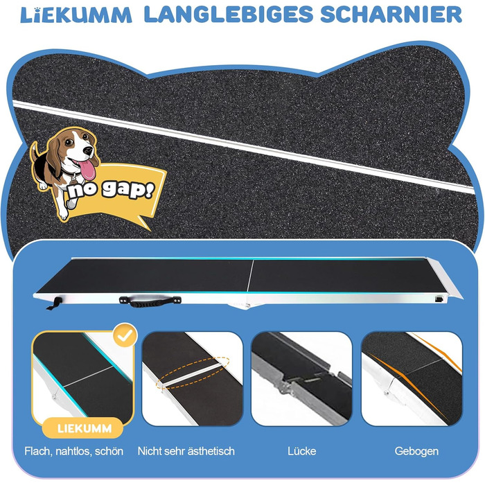 Рампа для собак Liekumm 90 кг, телескопічна, алюмінієва, 99-182 см, для авто, кросоверів, сходів, дверей