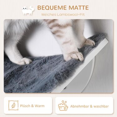 PawHut Cat Bed, Wall-Mounted Cat Bed, Cat Shelf, Wall Mount, Plush Cushion, MDF (white / gray)