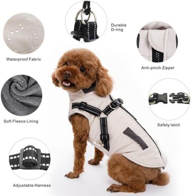 Osleidy Dog Winter Coats, Warm Dog Coats Reflective Dog Clothing Waterproof Puppy Vest for Cold Weather with Dog Harness for Small Medium Dogs (White, M)