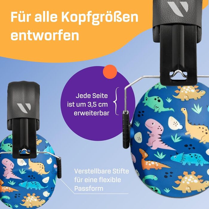 Навушники захисні Vanderfields Premium для дітей 3-12 років, широкого спектру, шумозаглушення 33.2 dB, Dinosaur Club