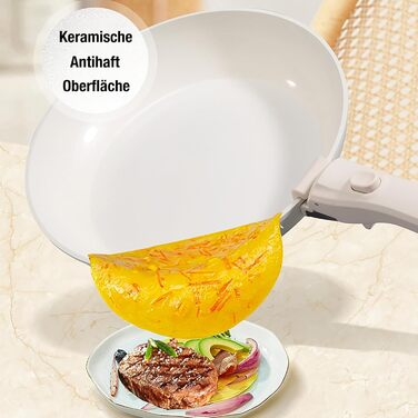 Набір посуду з антипригарним покриттям 11 предметів з знімними ручками (рожевий). Підходить для індукційних, газових плит, духовки та мийної машини. Без PFAS.