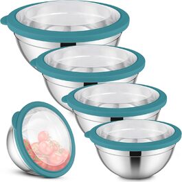 Набір мисок Herogo (5 шт.) з нержавіючої сталі з кришками, 4,5L/2,7L/1,5L/1,2L/0,7L, для приготування та сервірування, блакитні