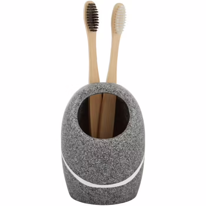 ZCCZ Bathroom Set – 4-Piece Organizer Set with Toothbrush Holder, Soap Dispenser, Cosmetic Tray, and Cotton Swab Holder – Elegant Stone-Look Decoration for Modern Bathrooms (Gray)