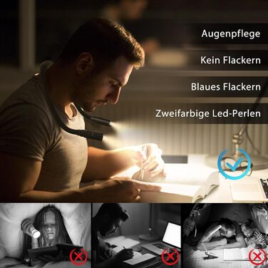 Настільна лампа LUXJET на шиї, LED, акумуляторна, 3 кольори, регулювання яскравості, для читання, рукоділля, ремонту, чорна, 3 режими (3000K-6000K)